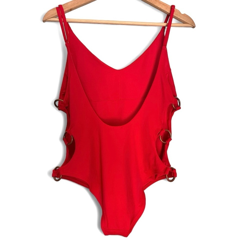 AERIE Red One Piece swimsuit side cut outs large - Picture 2 of 7